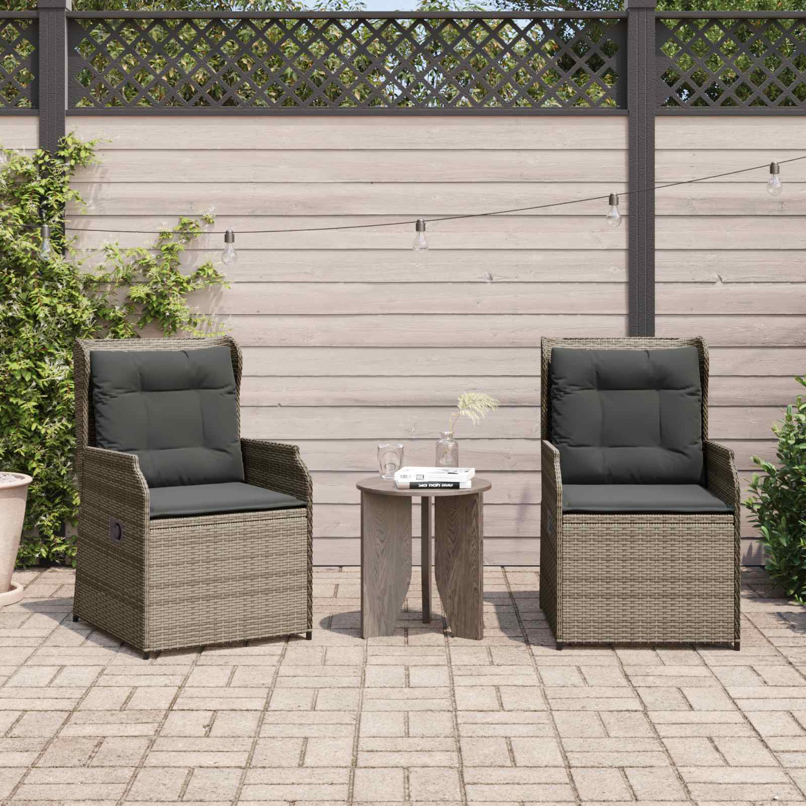 vidaXL Tuinbank met kussen 2 pcs Bruin Poly riet