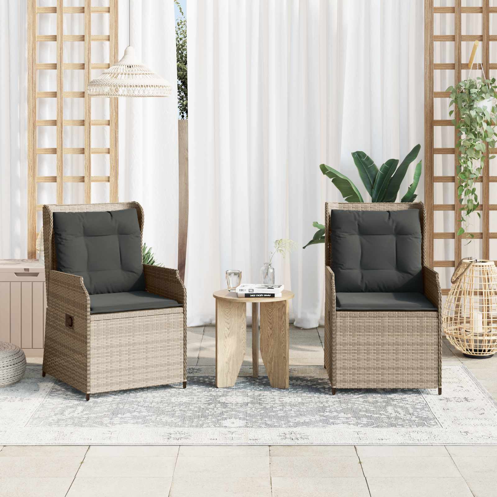 vidaXL Tuinbank met kussen 2 pcs Bruin Poly riet