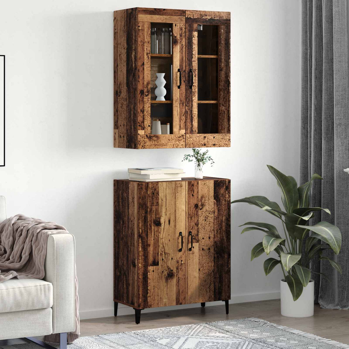 vidaXL Highboard 2 pcs Oud hout 69,5 x 34 x 180 cm Bewerkt hout