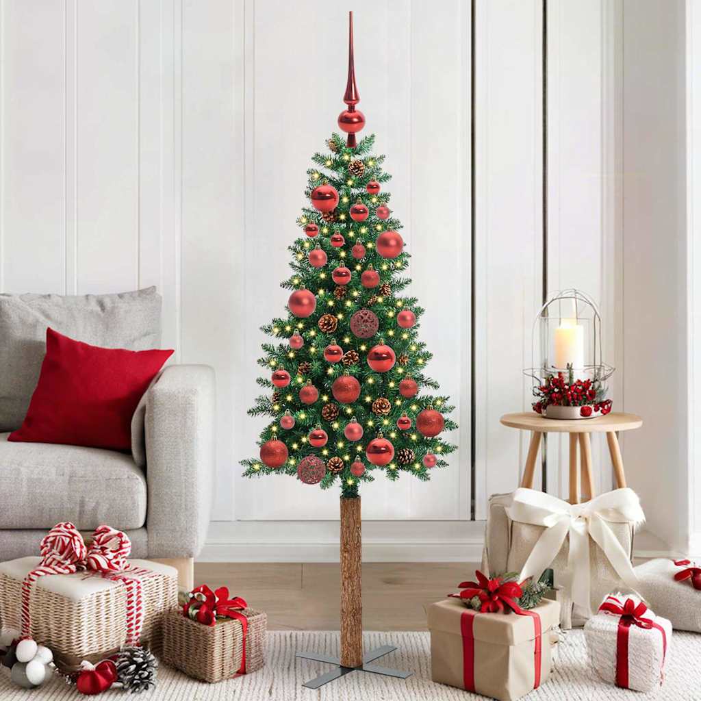 vidaXL Smalle kerstboom met 300 LED's Groen 210 cm PVC