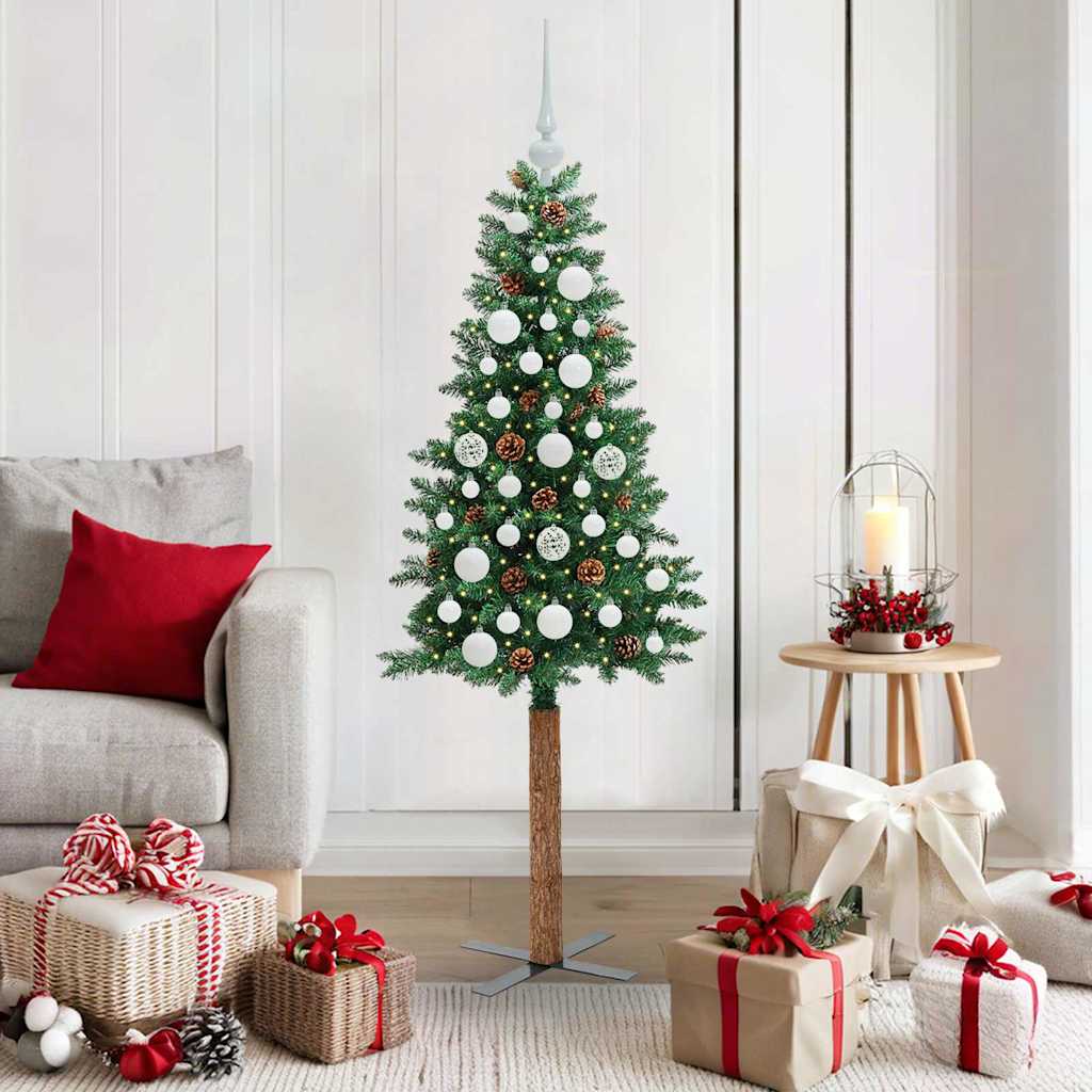 vidaXL Smalle kerstboom met 300 LED's Groen 210 cm PVC