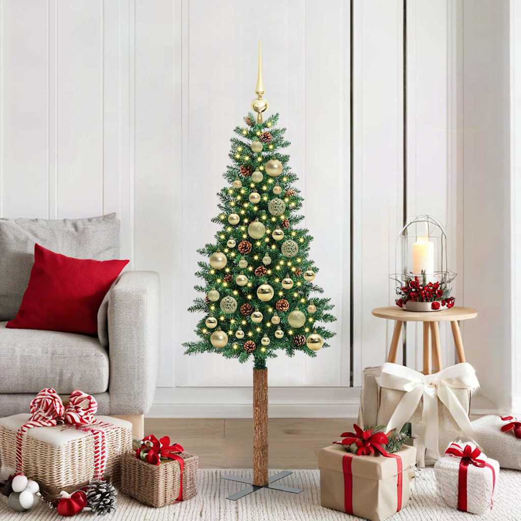 vidaXL Smalle kerstboom met 300 LED's Groen 210 cm PVC