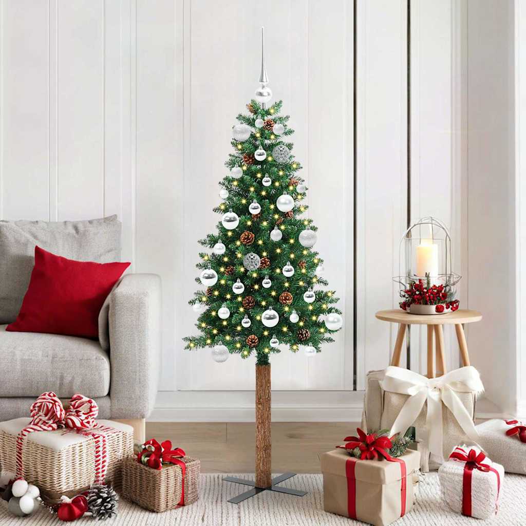 vidaXL Smalle kerstboom met 300 LED's Groen 210 cm PVC