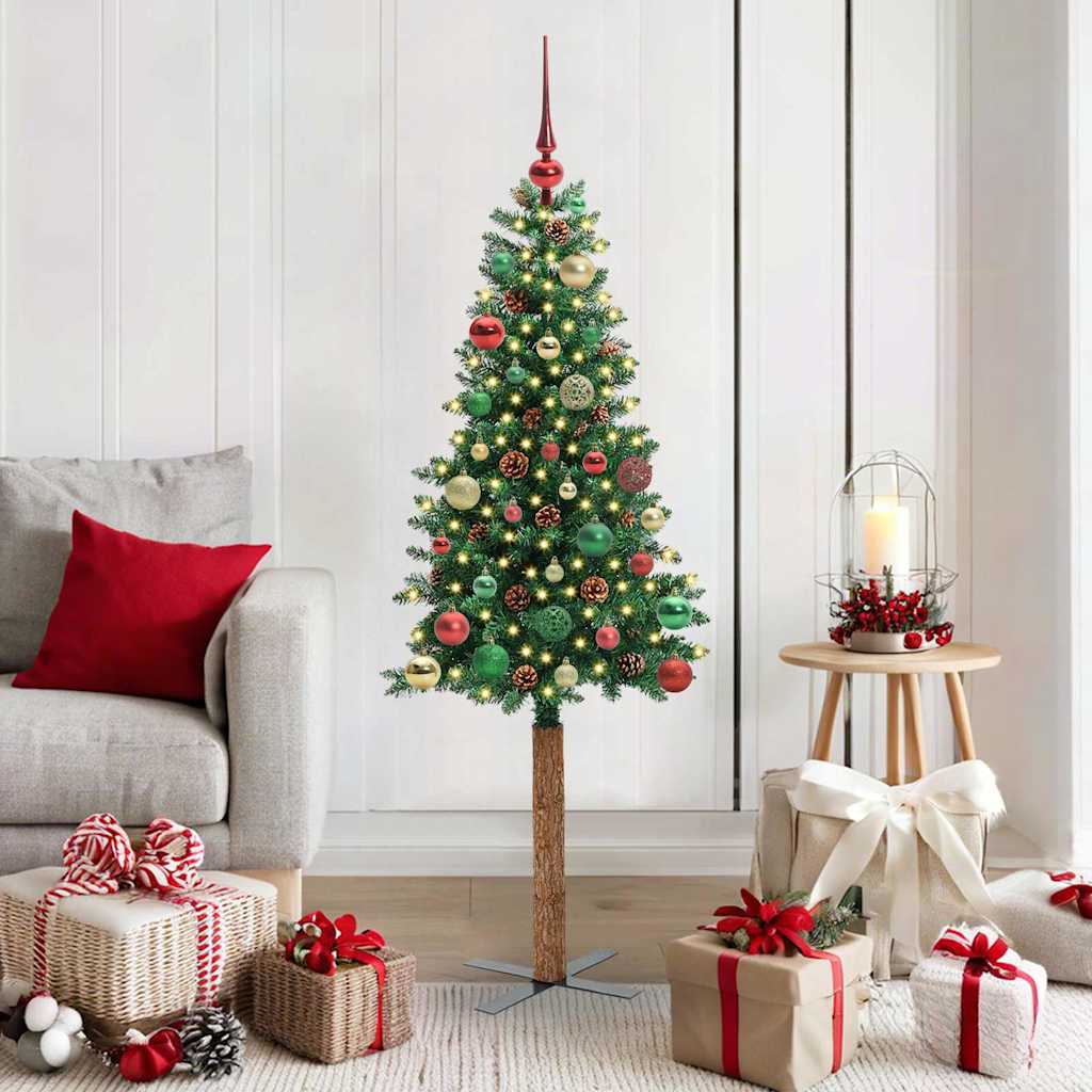 vidaXL Smalle kerstboom met 300 LED's Groen 210 cm PVC