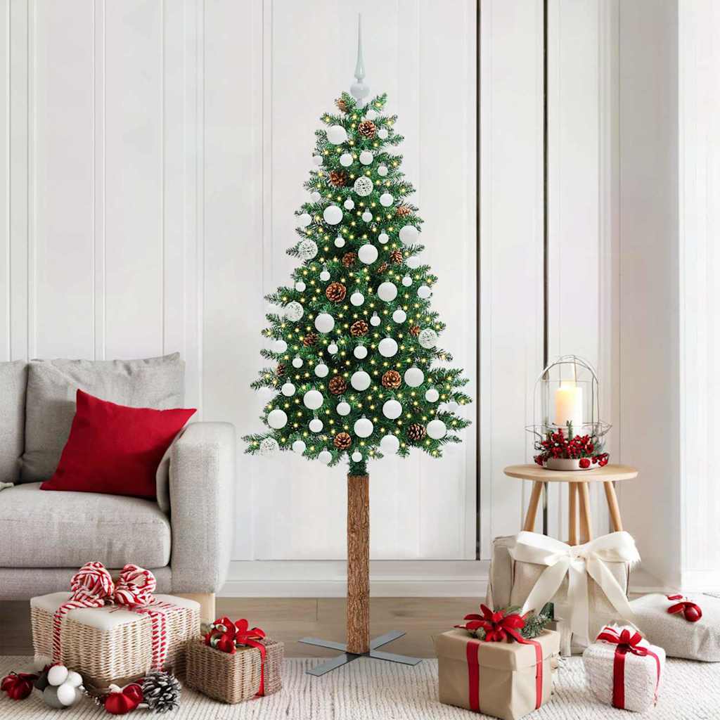 vidaXL Smalle kerstboom met 300 LED's Groen 210 cm PVC