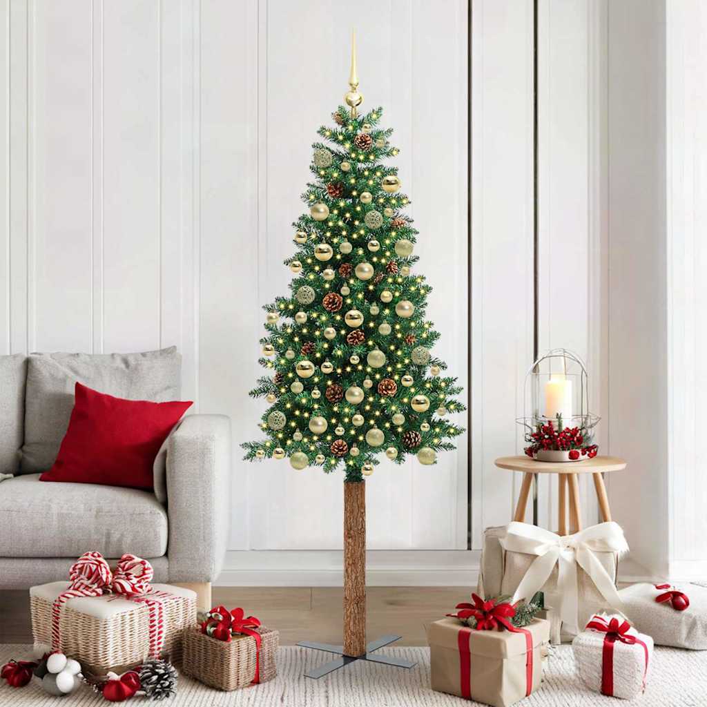 vidaXL Smalle kerstboom met 300 LED's Groen 210 cm PVC