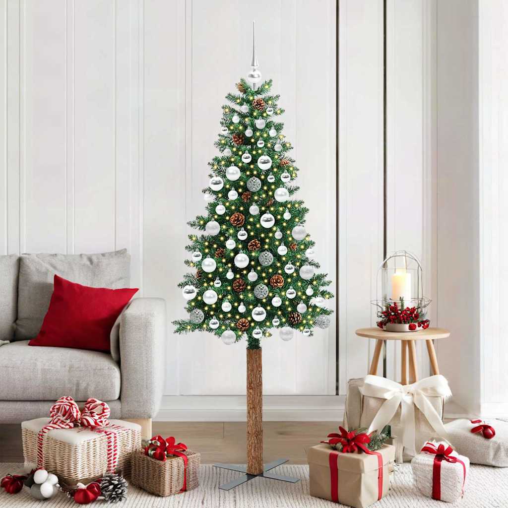 vidaXL Smalle kerstboom met 300 LED's Groen 210 cm PVC