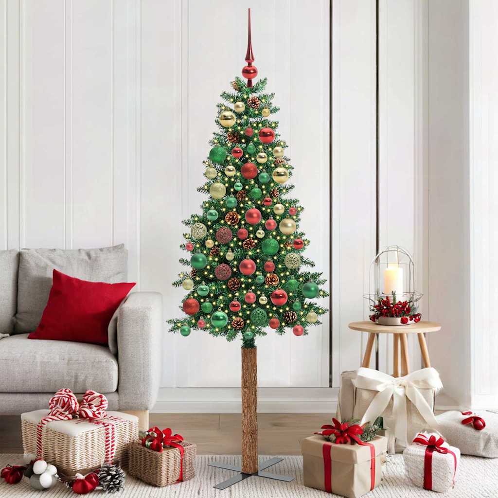vidaXL Smalle kerstboom met 300 LED's Groen 210 cm PVC