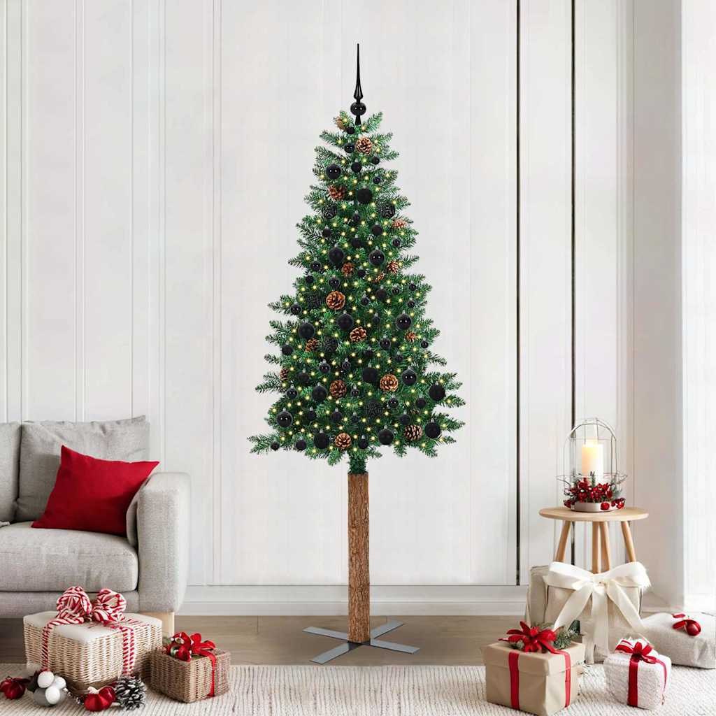 vidaXL Smalle kerstboom met 300 LED's Groen 210 cm PVC