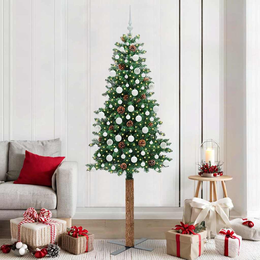 vidaXL Smalle kerstboom met 300 LED's Groen 210 cm PVC