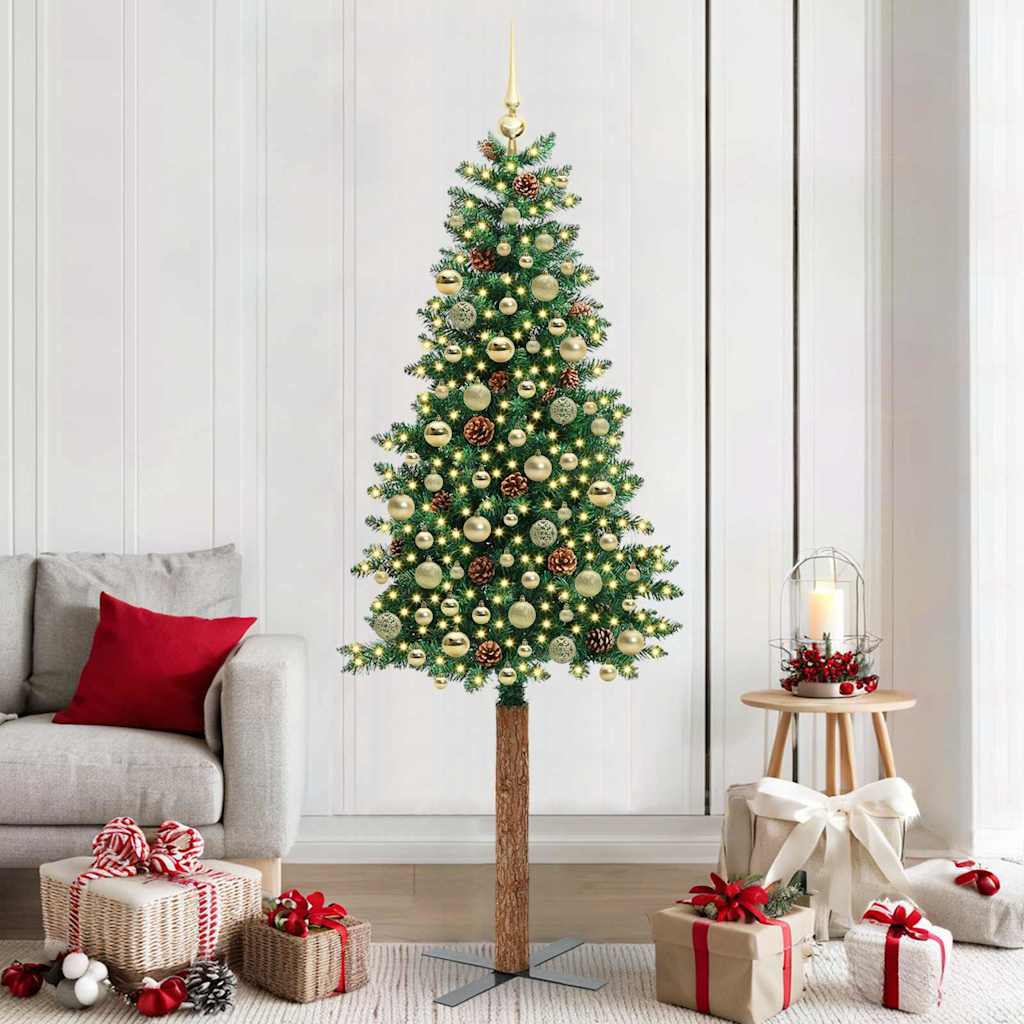 vidaXL Smalle kerstboom met 300 LED's Groen 210 cm PVC