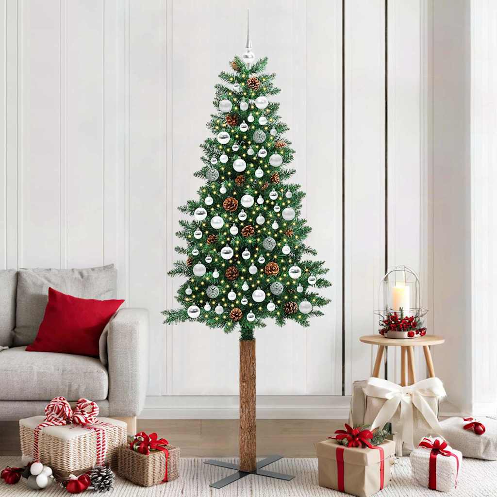 vidaXL Smalle kerstboom met 300 LED's Groen 210 cm PVC