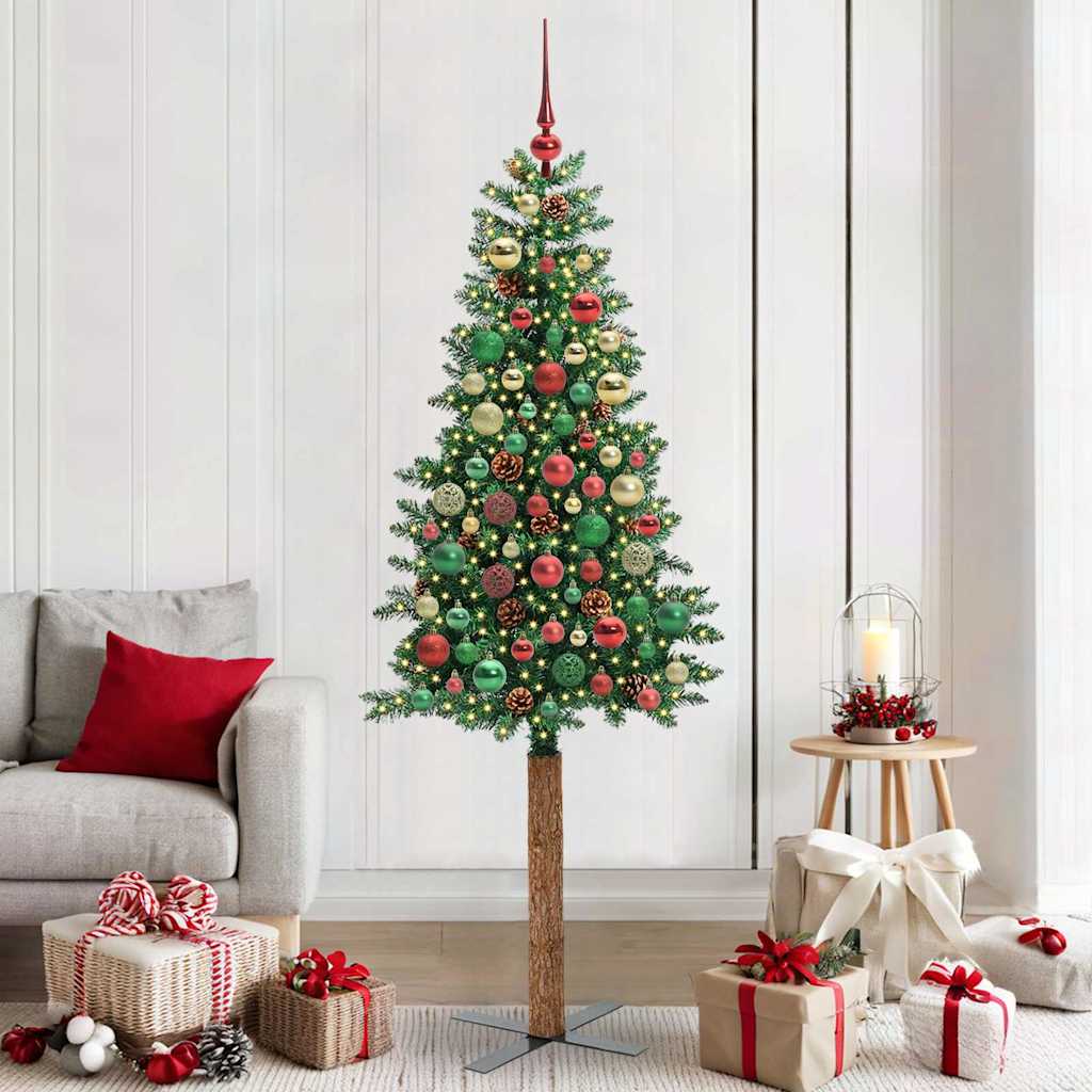 vidaXL Smalle kerstboom met 300 LED's Groen 210 cm PVC