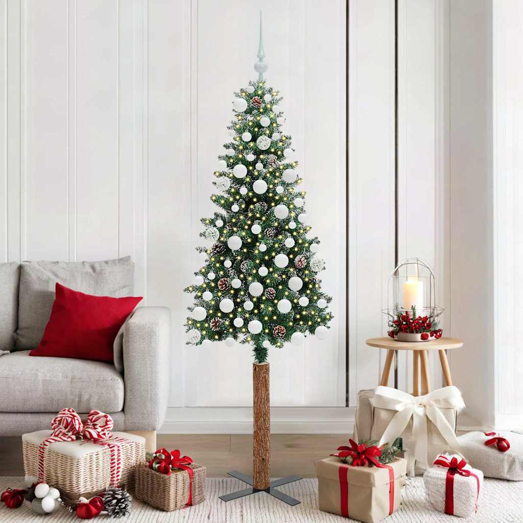 vidaXL Smalle kerstboom met 300 LED's Groen 210 cm PVC