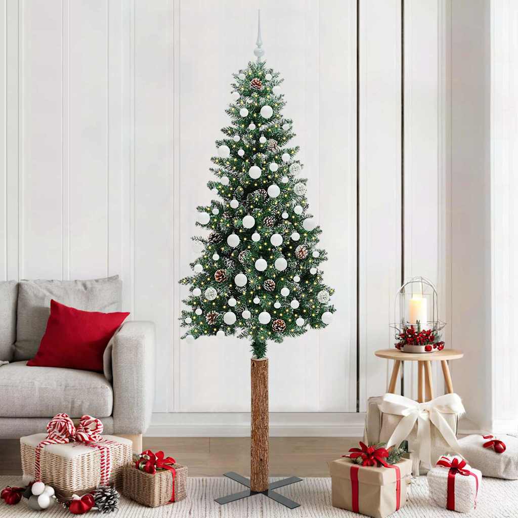 vidaXL Smalle kerstboom met 300 LED's Groen 210 cm PVC