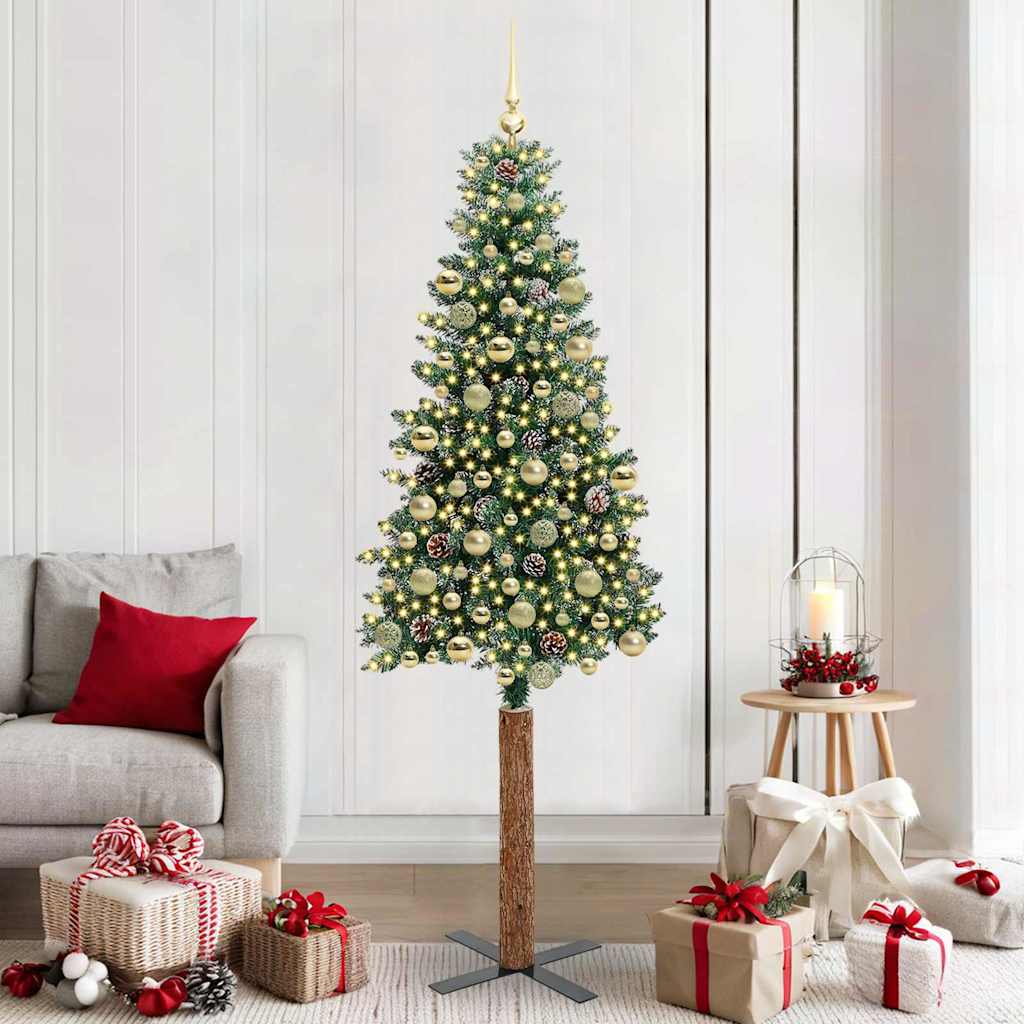 vidaXL Smalle kerstboom met 300 LED's Groen 210 cm PVC