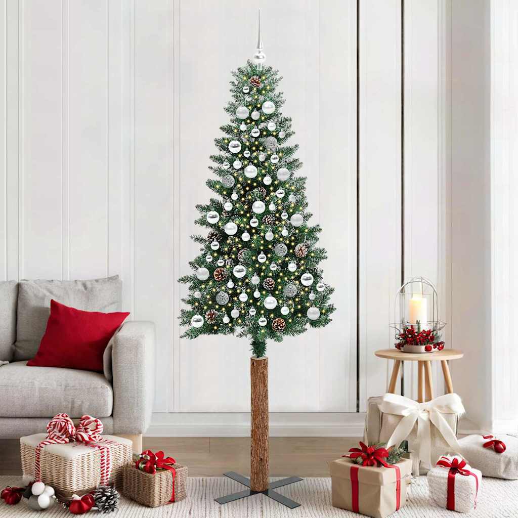 vidaXL Smalle kerstboom met 300 LED's Groen 210 cm PVC