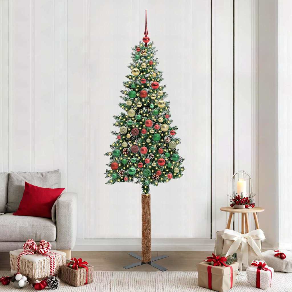vidaXL Smalle kerstboom met 300 LED's Groen 210 cm PVC