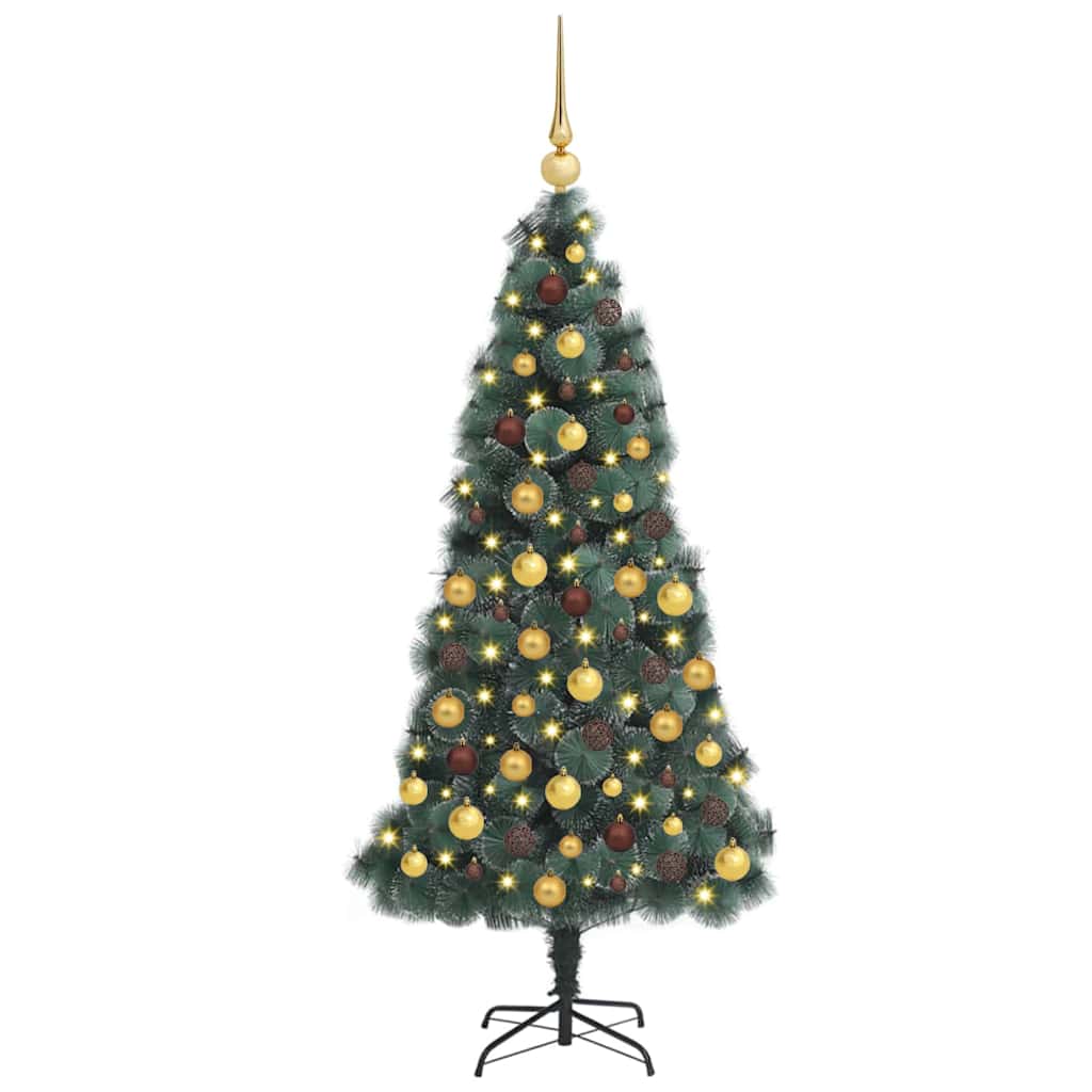 vidaXL Kunstmatige Kerstboom LED & Ballenset Groen 150 cm PET