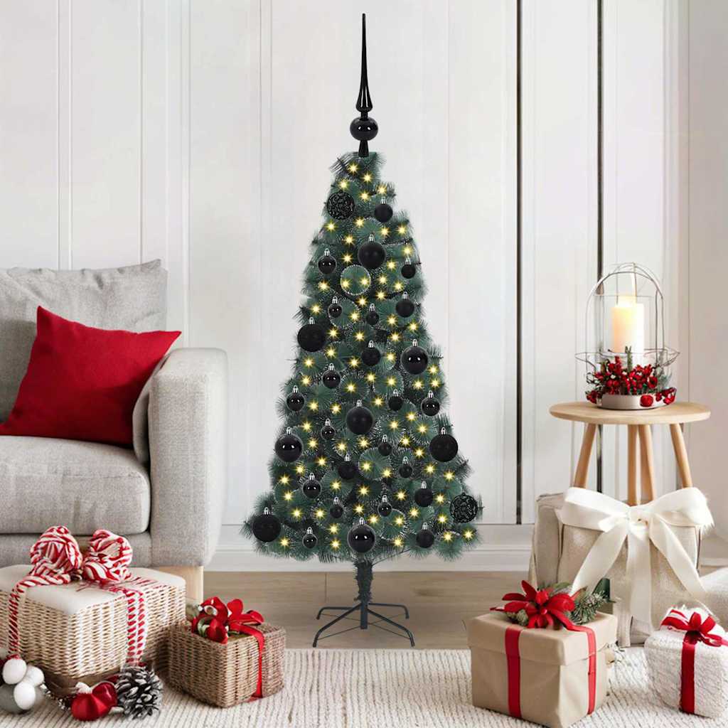 vidaXL Kunstmatige Kerstboom LED & Ballenset Groen 150 cm PET