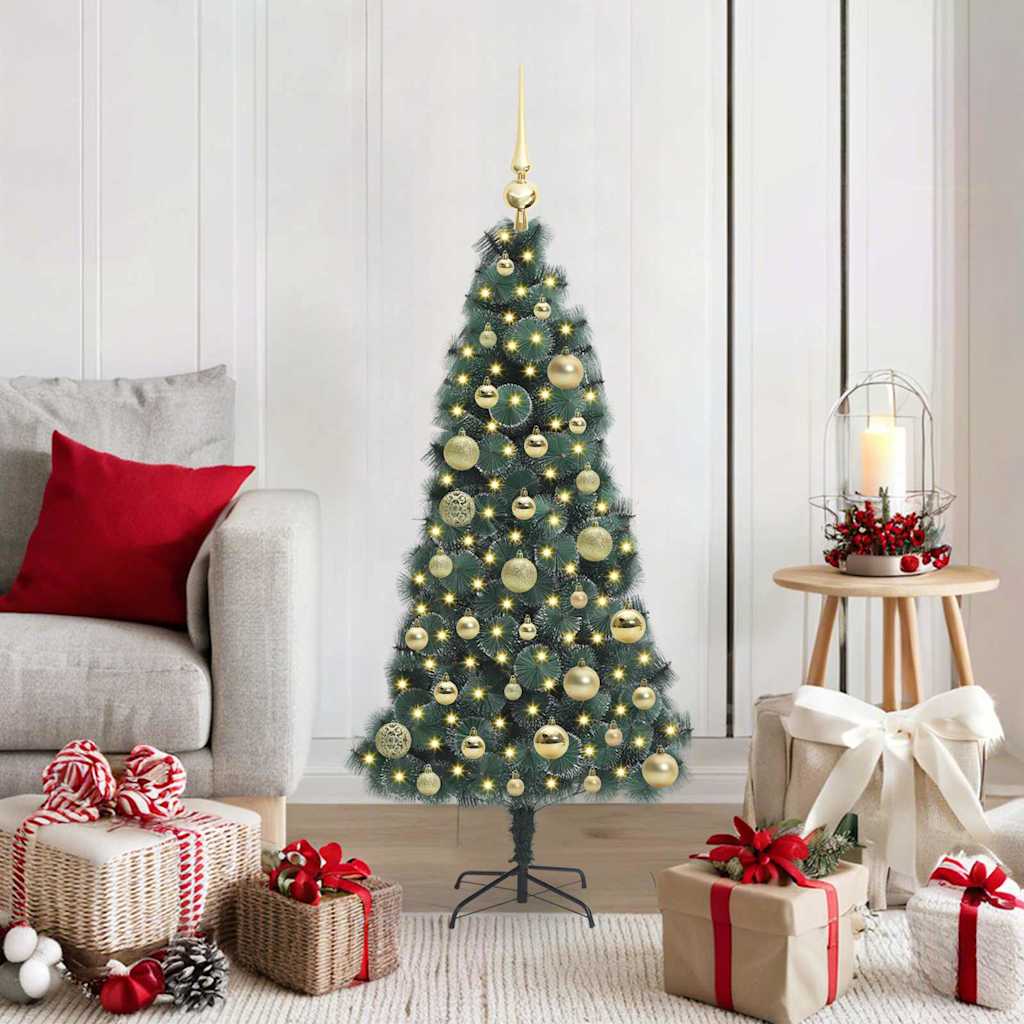vidaXL Kunstmatige Kerstboom LED & Ballenset Groen 150 cm PET