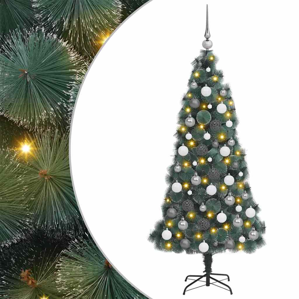 vidaXL Kunstmatige Kerstboom LED & Ballenset Groen 150 cm PET