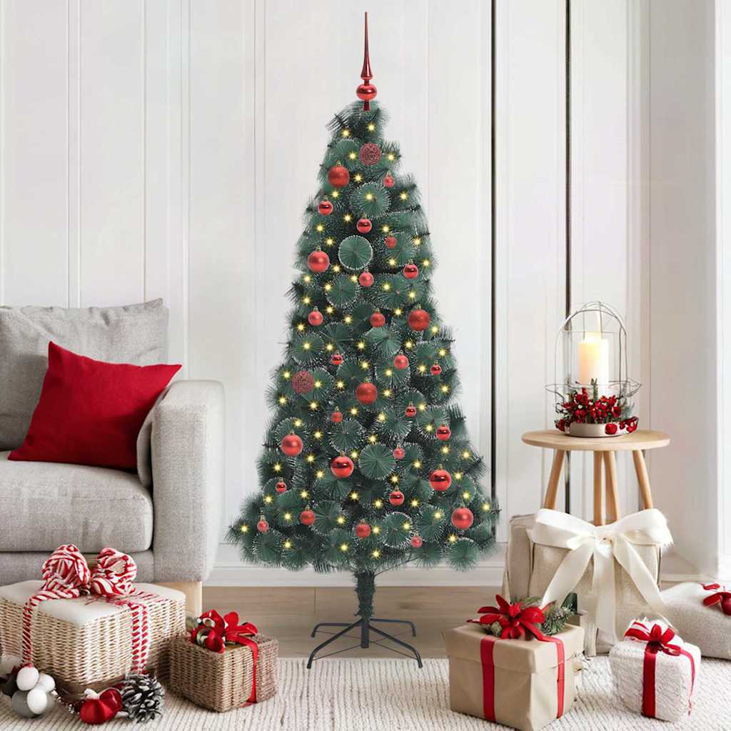 vidaXL Kunstmatige Kerstboom LED & Ballenset Groen 150 cm PET