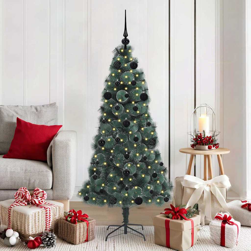 vidaXL Kunstmatige Kerstboom LED & Ballenset Groen 150 cm PET