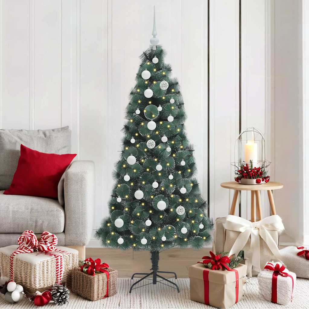 vidaXL Kunstmatige Kerstboom LED & Ballenset Groen 150 cm PET