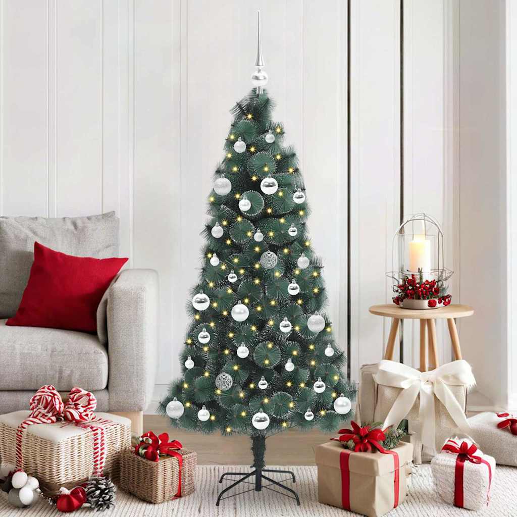 vidaXL Kunstmatige Kerstboom LED & Ballenset Groen 150 cm PET
