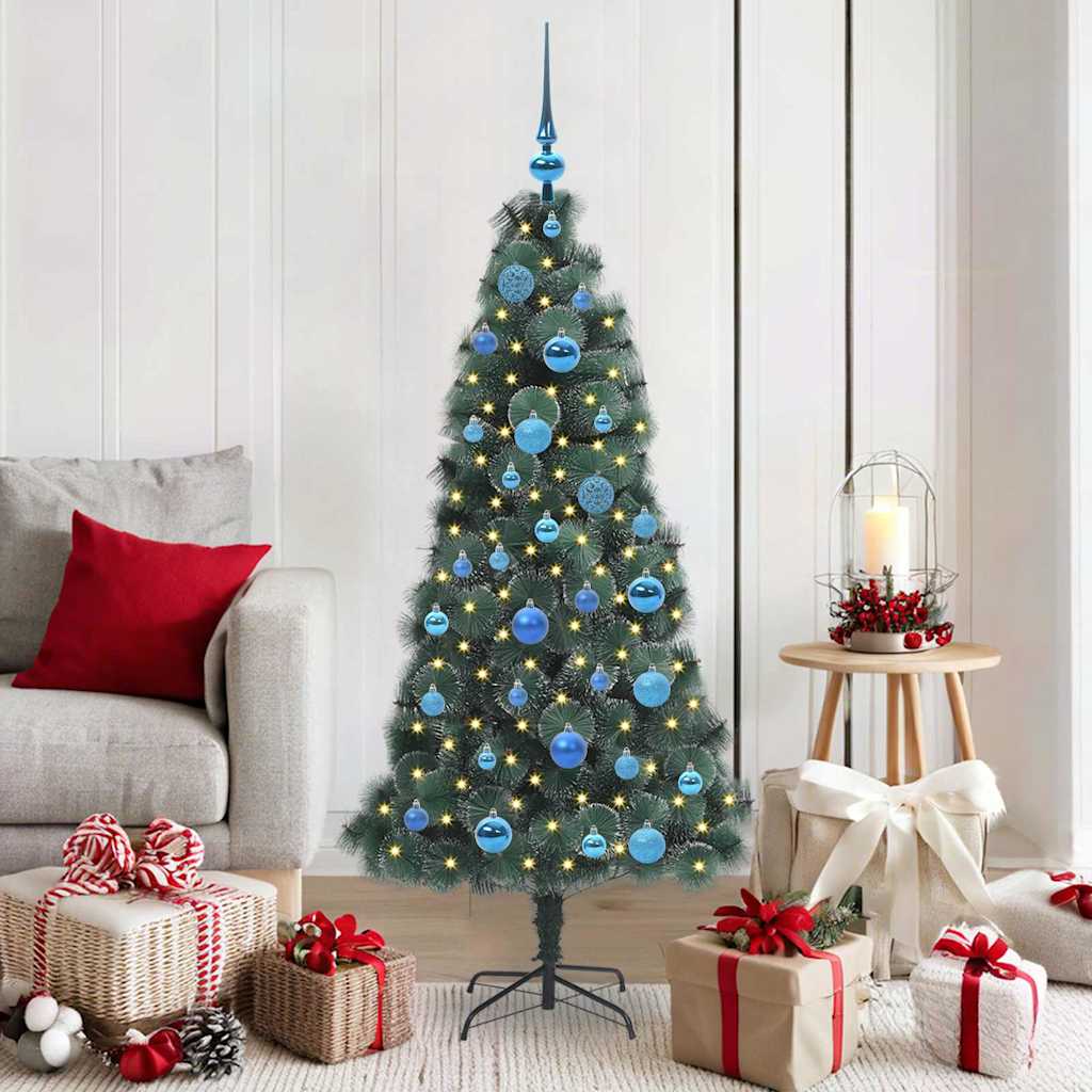 vidaXL Kunstmatige Kerstboom LED & Ballenset Groen 150 cm PET