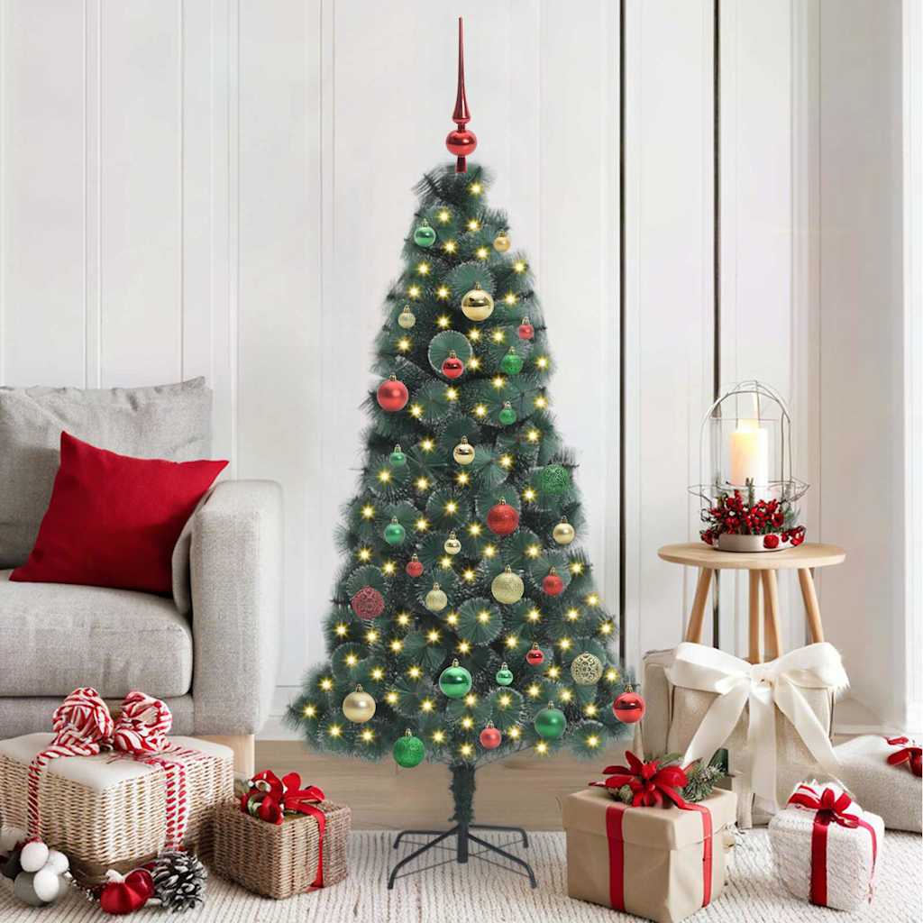 vidaXL Kunstmatige Kerstboom LED & Ballenset Groen 150 cm PET