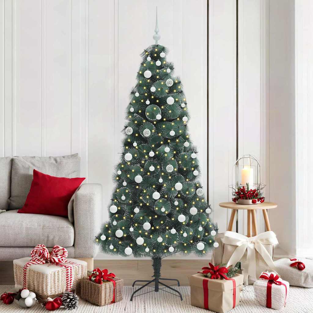 vidaXL Kunstmatige Kerstboom LED & Ballenset Groen 150 cm PET