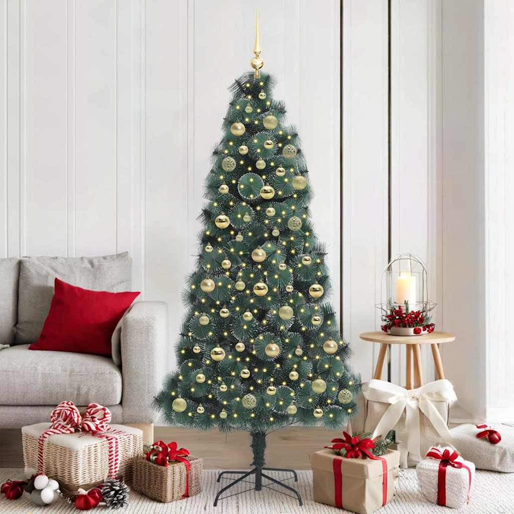 vidaXL Kunstmatige Kerstboom LED & Ballenset Groen 150 cm PET