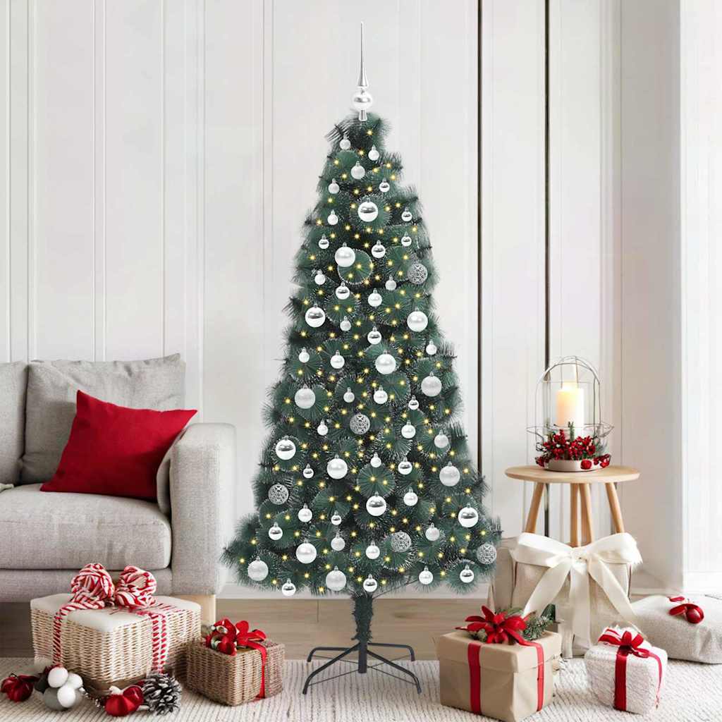 vidaXL Kunstmatige Kerstboom LED & Ballenset Groen 150 cm PET