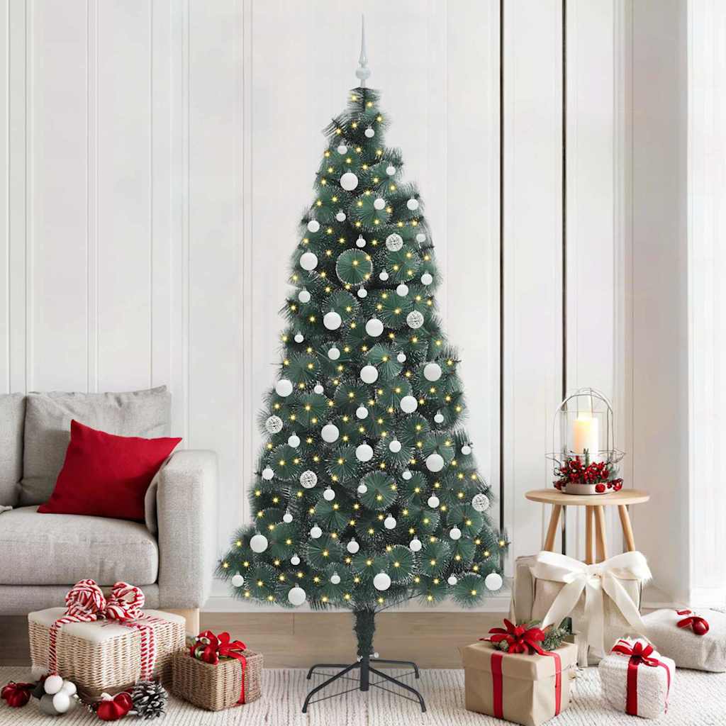 vidaXL Kunstmatige Kerstboom LED & Ballenset Groen 150 cm PET