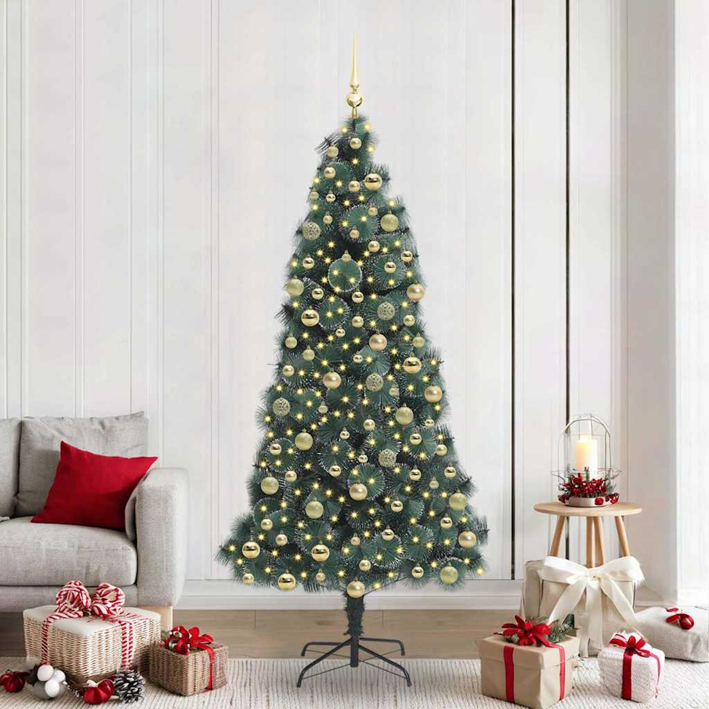 vidaXL Kunstmatige Kerstboom LED & Ballenset Groen 150 cm PET