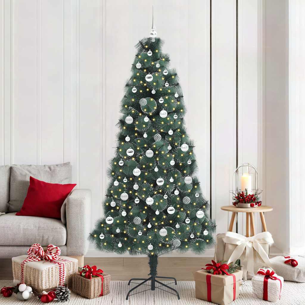 vidaXL Kunstmatige Kerstboom LED & Ballenset Groen 150 cm PET