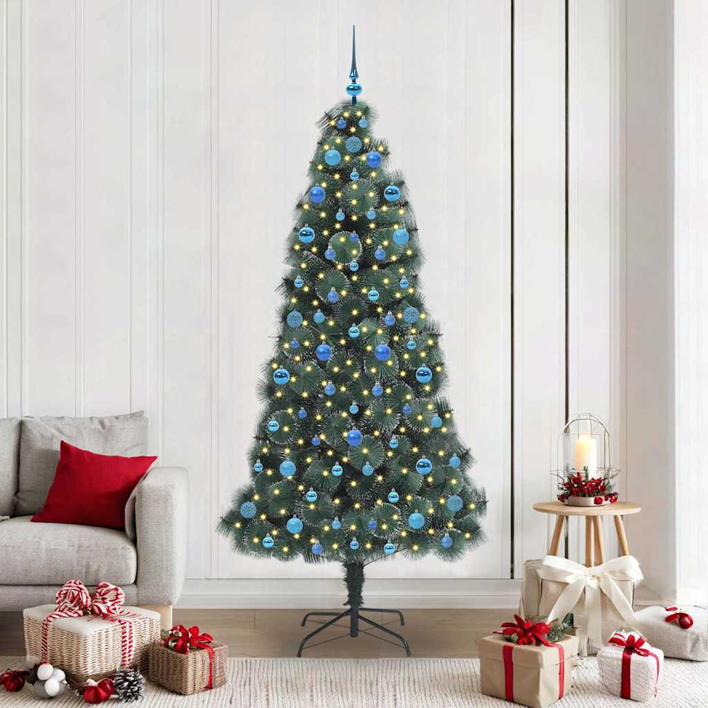 vidaXL Kunstmatige Kerstboom LED & Ballenset Groen 150 cm PET