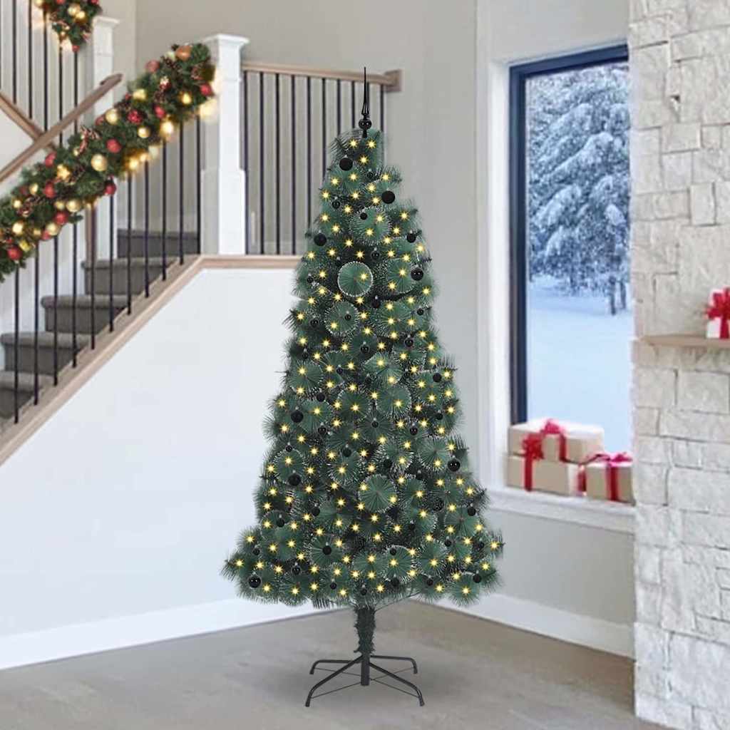 vidaXL Kunstmatige Kerstboom LED & Ballenset Groen 150 cm PET