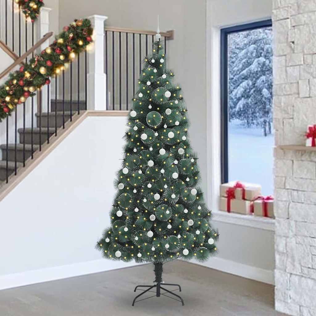 vidaXL Kunstmatige Kerstboom LED & Ballenset Groen 150 cm PET