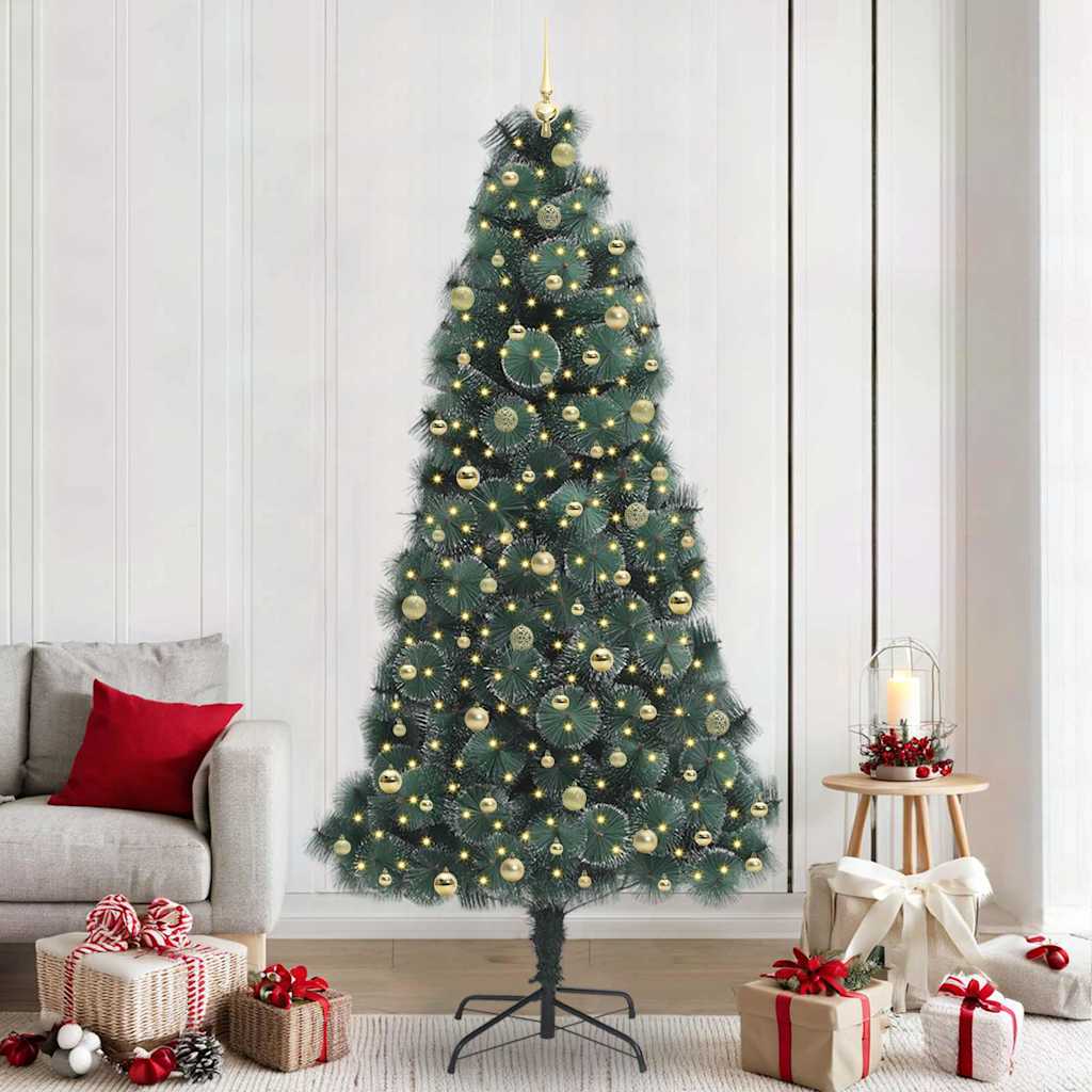 vidaXL Kunstmatige Kerstboom LED & Ballenset Groen 150 cm PET