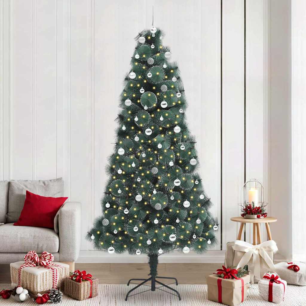 vidaXL Kunstmatige Kerstboom LED & Ballenset Groen 150 cm PET