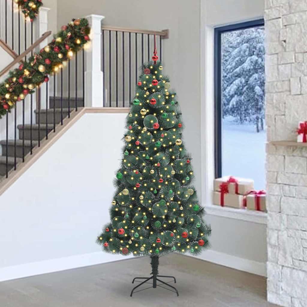 vidaXL Kunstmatige Kerstboom LED & Ballenset Groen 150 cm PET