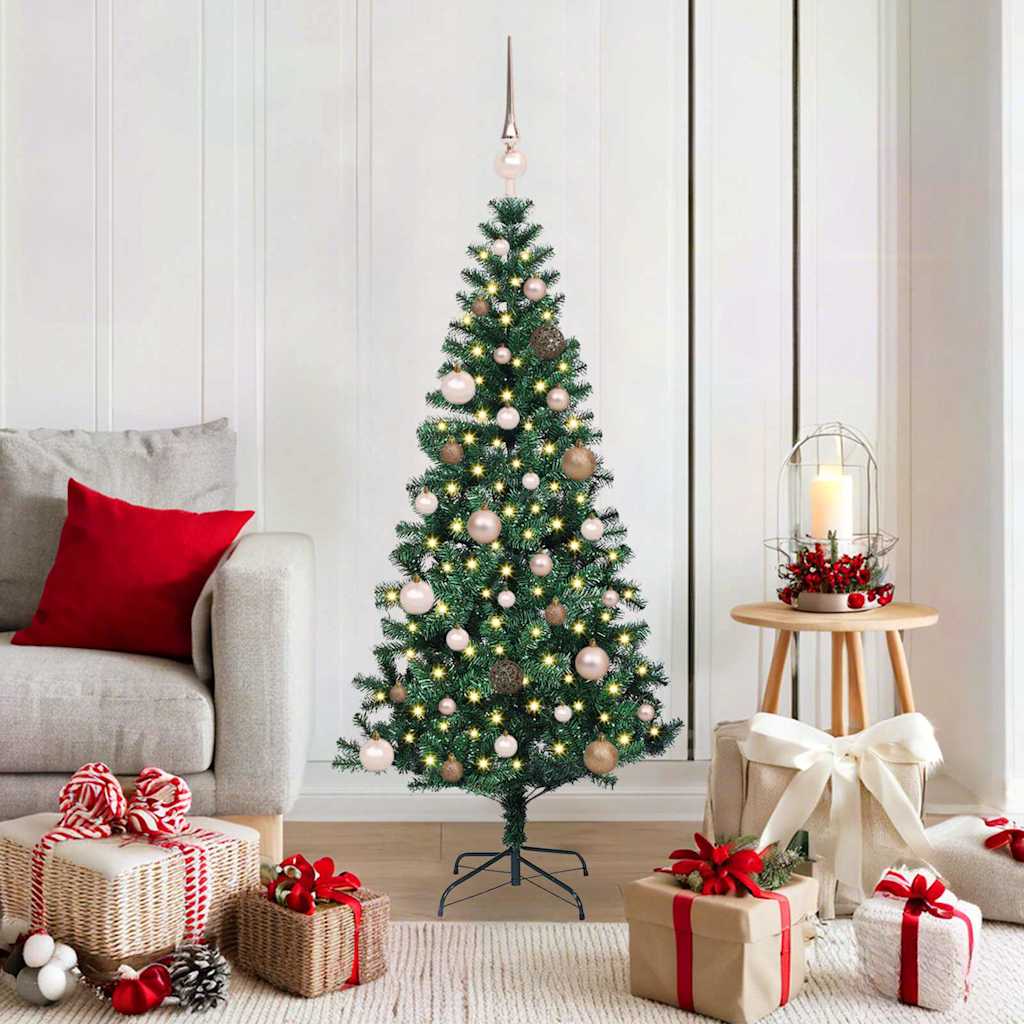 vidaXL Kunstkerstboom met decoratieve touwlichten Groen 240 cm PVC