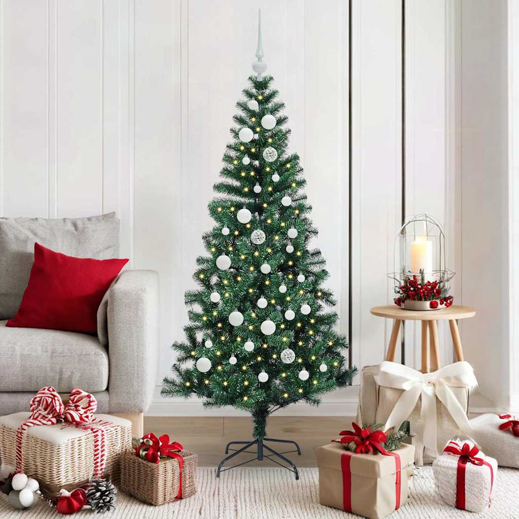 vidaXL Kunstkerstboom met decoratieve touwlichten Groen 240 cm PVC