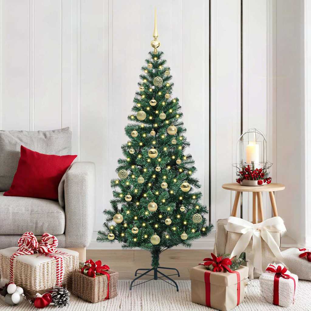 vidaXL Kunstkerstboom met decoratieve touwlichten Groen 240 cm PVC