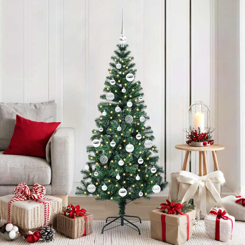 vidaXL Kunstkerstboom met decoratieve touwlichten Groen 240 cm PVC