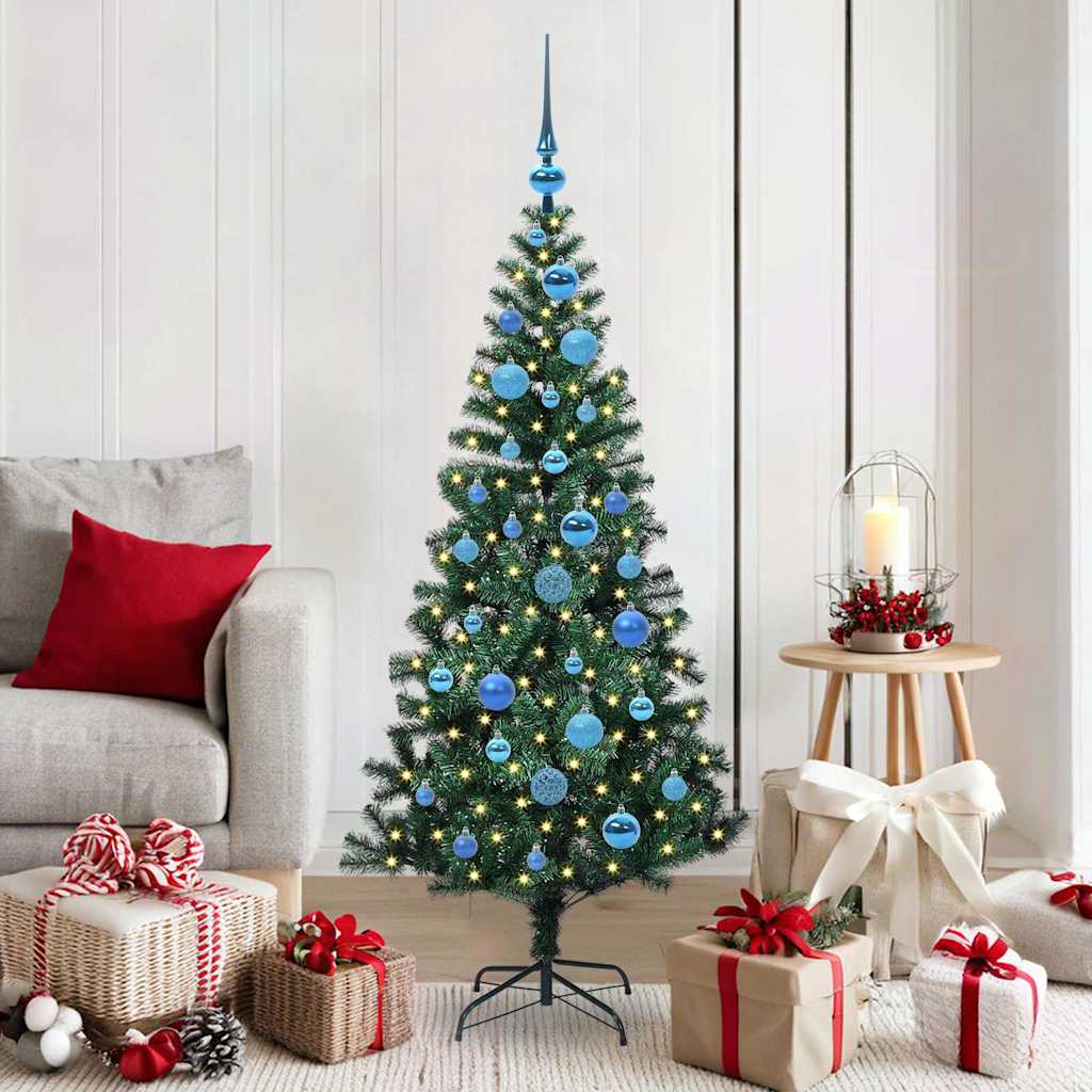 vidaXL Kunstkerstboom met decoratieve touwlichten Groen 240 cm PVC