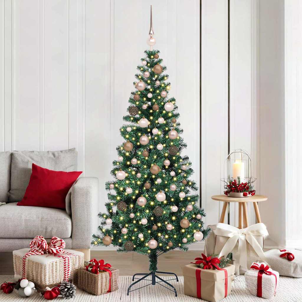 vidaXL Kunstkerstboom met decoratieve touwlichten Groen 240 cm PVC